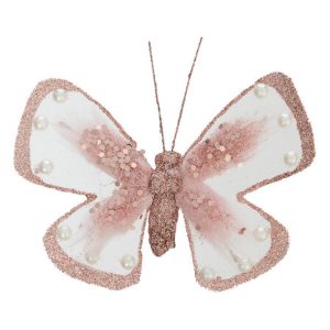 pink butterfly with pearls on clip 16cm