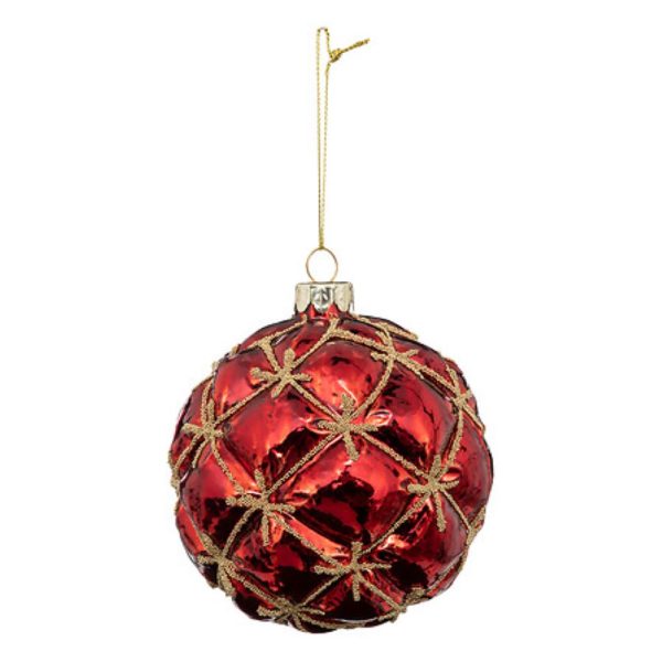 glass bauble pdded red 10cm