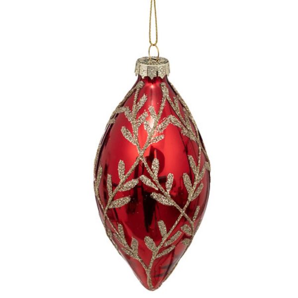 set of 3 glass drop baubles red 13cm