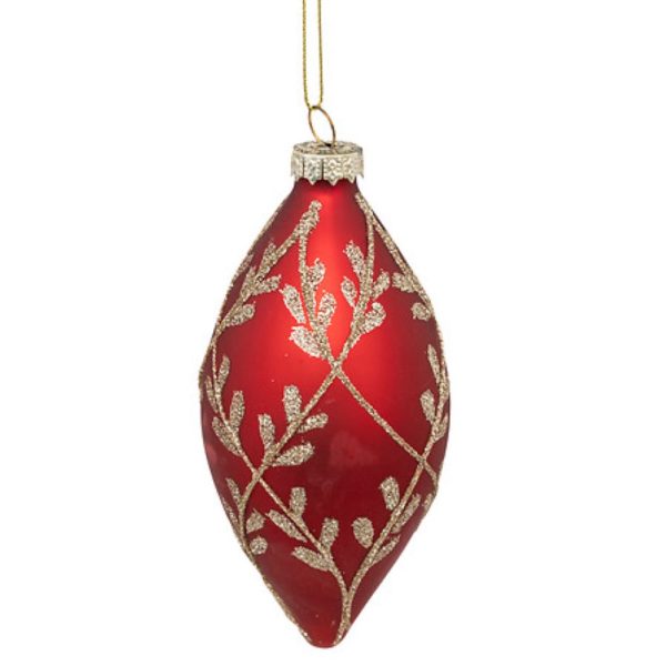 set of 3 glass drop baubles red 13cm