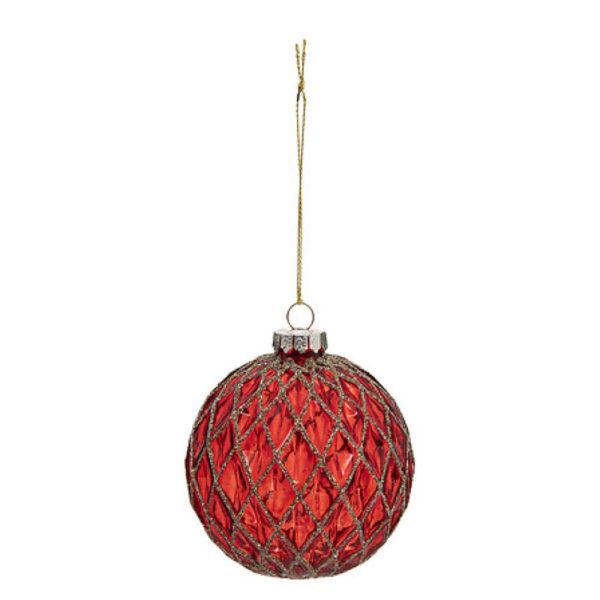 set of 3 glass baubles red 8cm