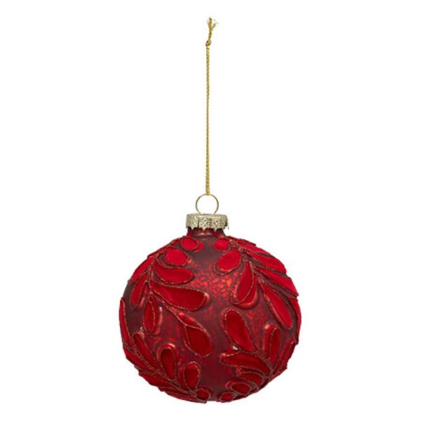 glass bauble leaves velvet red 8cm