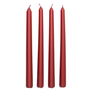 set of 4 satin red dinner candles 25cm