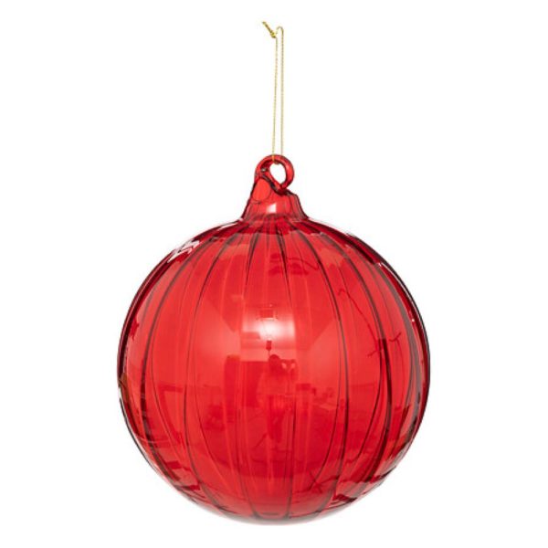 glass bauble stripe red 14cm