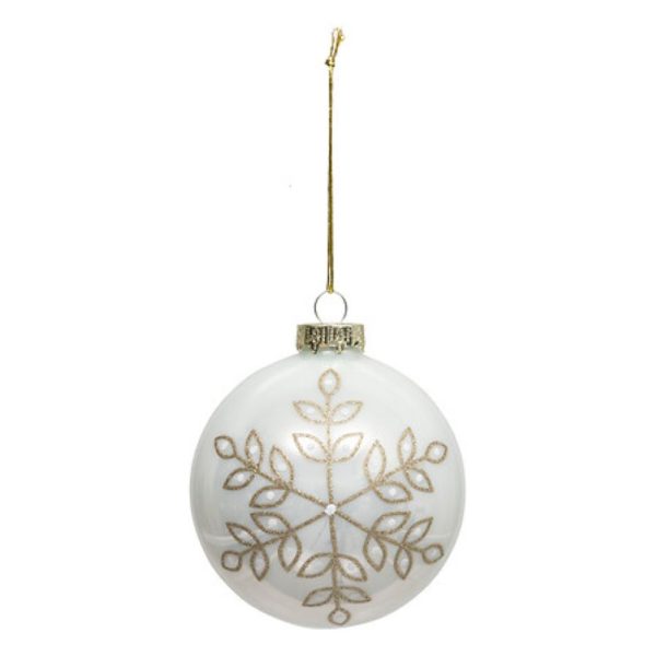 glass bauble pearl snowflake 9cm