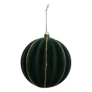 bauble velvet green and gold 10cm