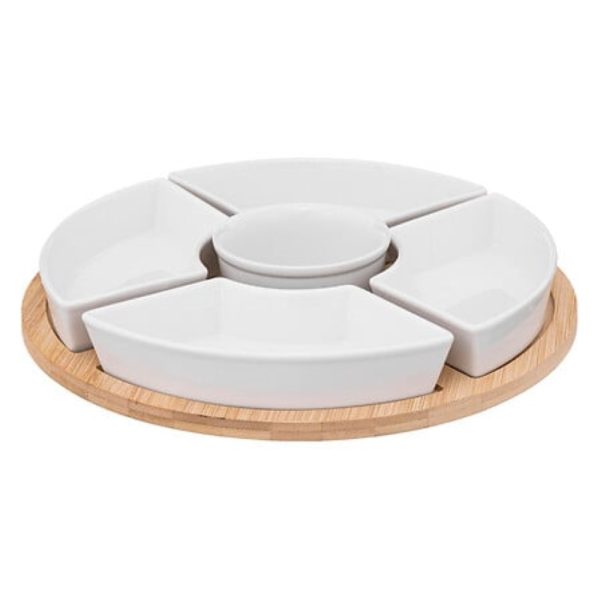 round bamboo serving board with 5 dishes d27cm