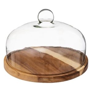 acacia cheese board with glass dome d28cm h19cm