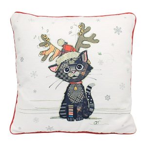 xmas kitten antlers filled cushion