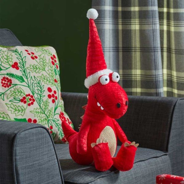 seated red festive dino