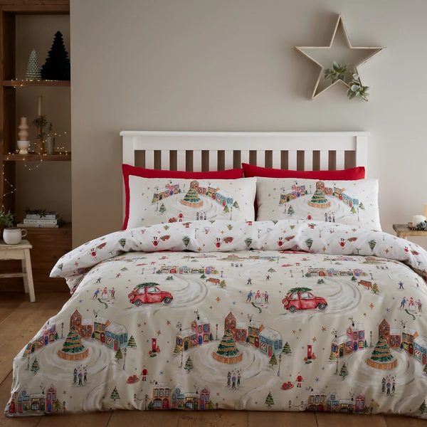 christmas town neutral single duvet set