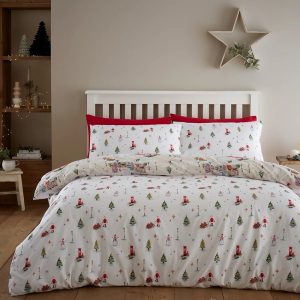 christmas town neutral single duvet set