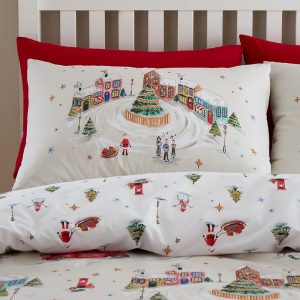 christmas town neutral single duvet set