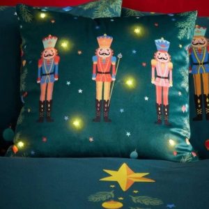 nutcracker light up green cushion filled 45x45