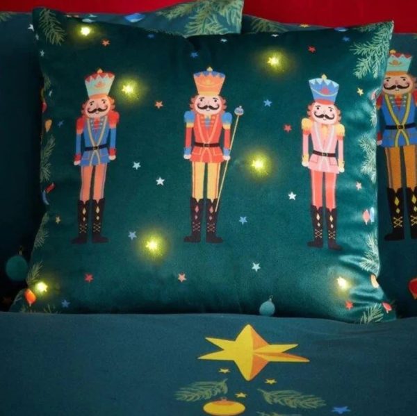 nutcracker light up green cushion filled 45x45