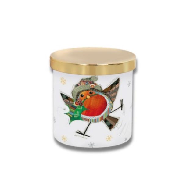 xmas bug art robin candle 9x9x10cm