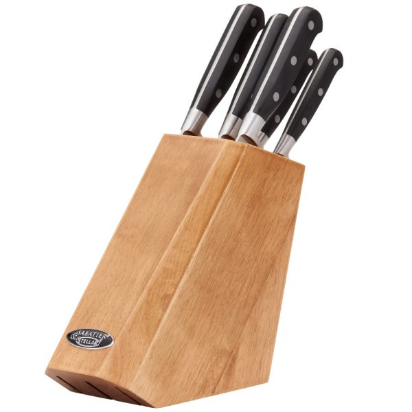 stellar sabatier is wooden knife block set 5 piece