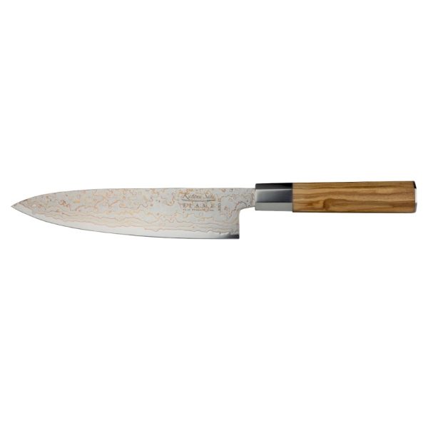 katana saya flame chefs knife olivewood 20cm