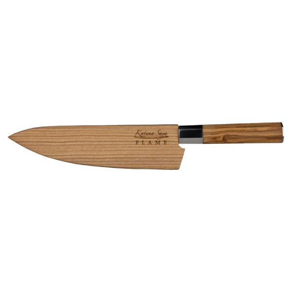 katana saya flame chefs knife olivewood 20cm