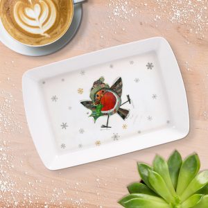 xmas bug art robin and holly small tray