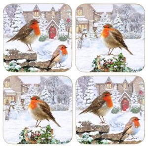 christmas robins set of 4 coasters