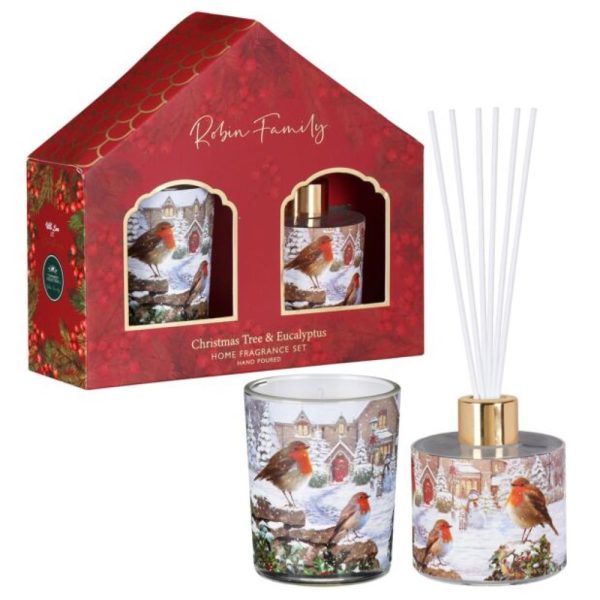 christmas robins candle and diffuser set