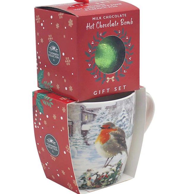 christmas robin chocolate mug and china mug