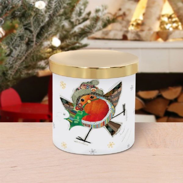 xmas bug art robin candle 9x9x10cm