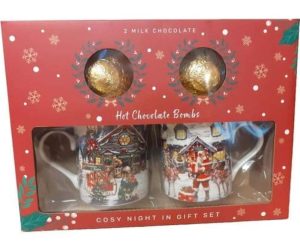 santa chocolate bombs and 2 china mug set