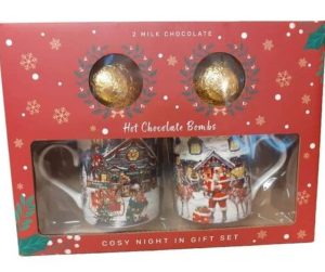 santa chocolate bombs and 2 china mug set