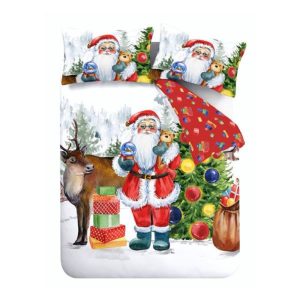 christmas retro santa white single duvet set