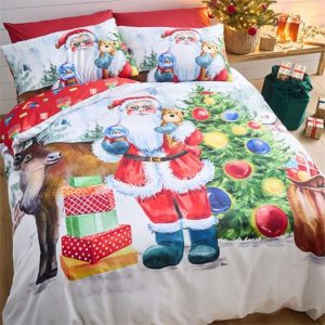 christmas retro santa white single duvet set