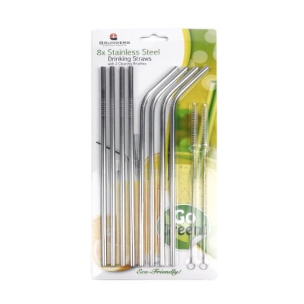 stainless steel straws 26.5cm set of 8