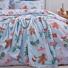 christmas gingerbread blue throw 130x170cm