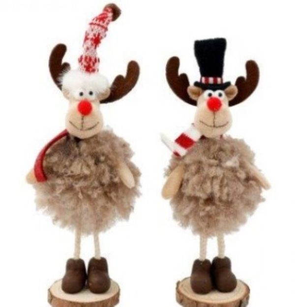 fluffy standing reindeers 26x10cm 2 assorted