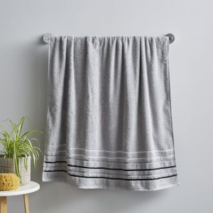 java grey stripe bath towel