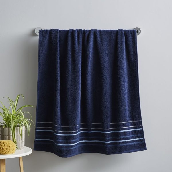 java stripe navy bath towel