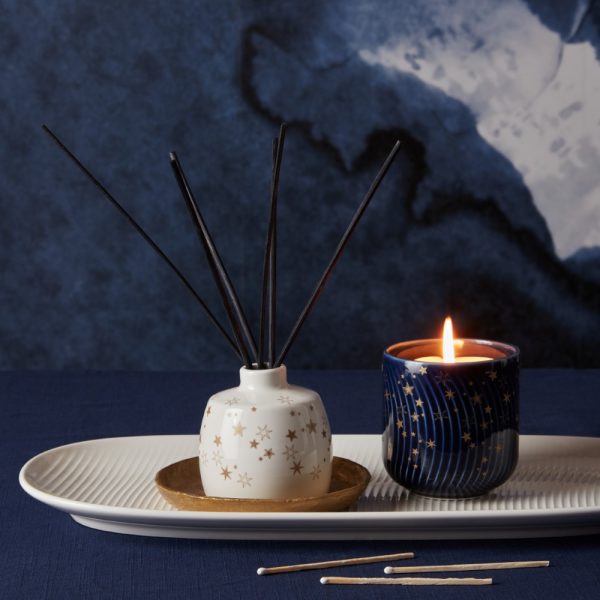 denby porcelain arc blue stars candle pot