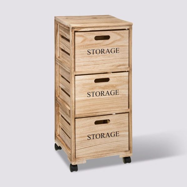 3 drawer wooden kitchen storage unit h82x39cm