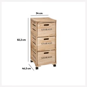 3 drawer wooden kitchen storage unit h82x39cm