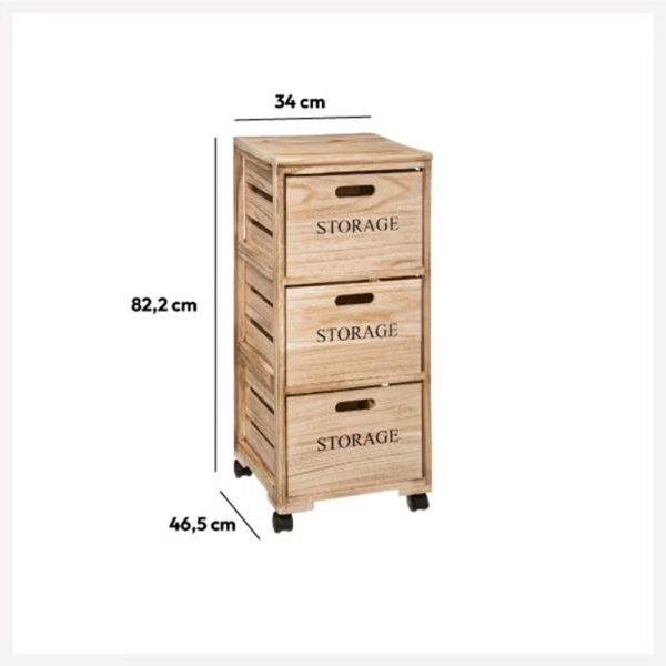 3 drawer wooden kitchen storage unit h82x39cm