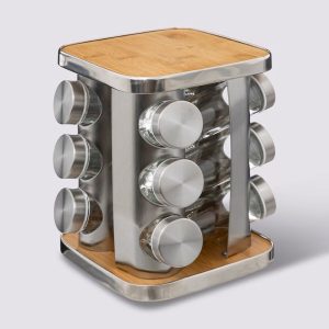 12 jar stainless steel and bamboo spice rack