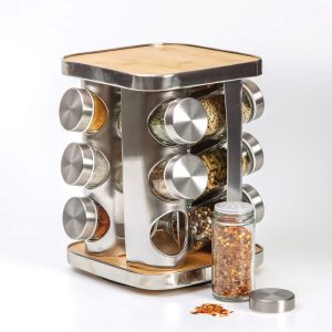 12 jar stainless steel and bamboo spice rack