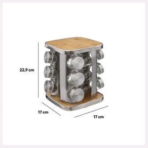 12 jar stainless steel and bamboo spice rack