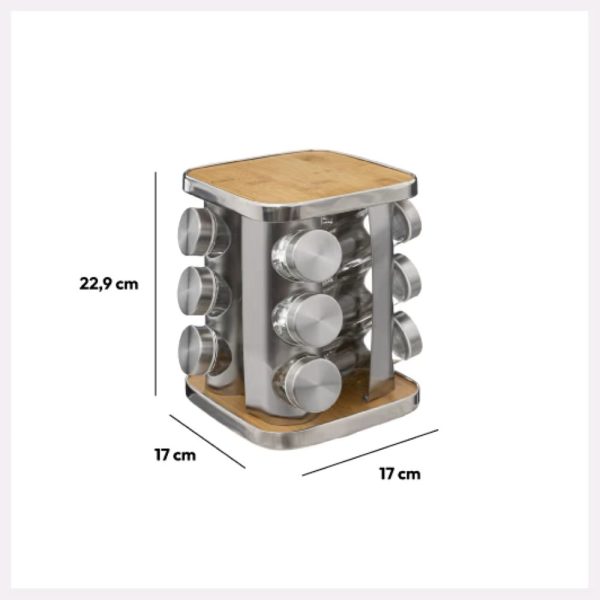 12 jar stainless steel and bamboo spice rack