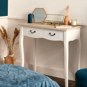 chrysa 2 drawer white console wood top